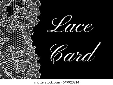Wedding card with white lace border on black background