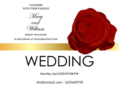 Wedding card in white with a red rose. eps10 vector stock illustration
