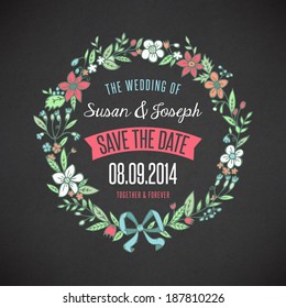 Wedding card with wreath