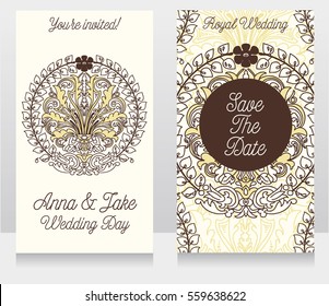 Wedding cards with beautiful baroque ornament, vector illustration