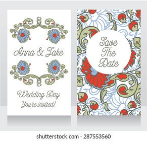 wedding cards with beautiful floral ornament, vector illustration