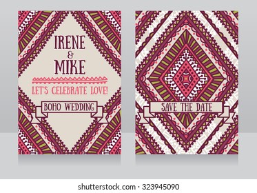 wedding cards in boho style, vector illustration