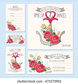 Wedding cards collection: Wedding invitation, Thank you card, Save the date card, RSVP card and Menu.
