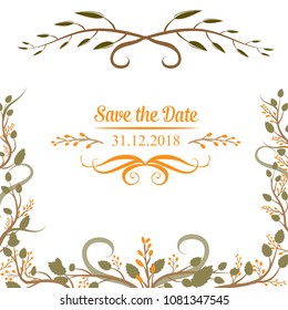 Wedding cards, floral wedding design elements from flowers, leaves and branches. Vector decorative greeting card or invitation design background.