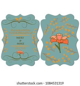 Wedding cards, floral wedding design elements from flowers, leaves and branches. Vector decorative greeting card or invitation design background.