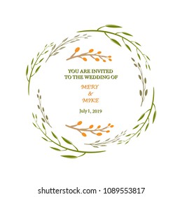 Wedding cards, floral wedding design elements from flowers, leaves and branches. Vector decorative greeting card or invitation design background.