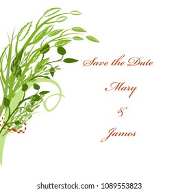 Wedding cards, floral wedding design elements from flowers, leaves and branches. Vector decorative greeting card or invitation design background.
