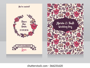 wedding cards, flowers design, vector illustration