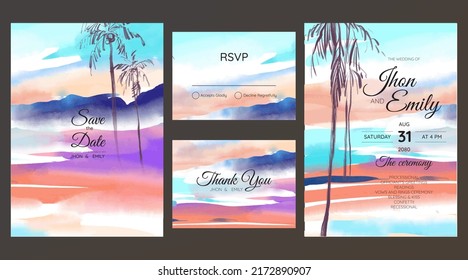wedding cards, invitation, Romantic beach wedding summer background

