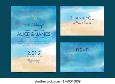 Wedding Cards, Invitation. Save The Date Sea Style Design. Romantic Beach Wedding Summer Background