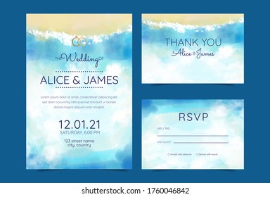 wedding cards, invitation. Save the date sea style design. Romantic beach wedding summer background