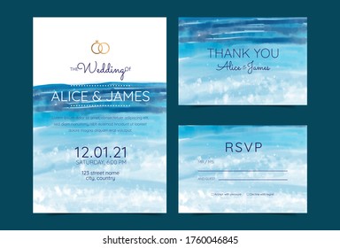 wedding cards, invitation. Save the date sea style design. Romantic beach wedding summer background