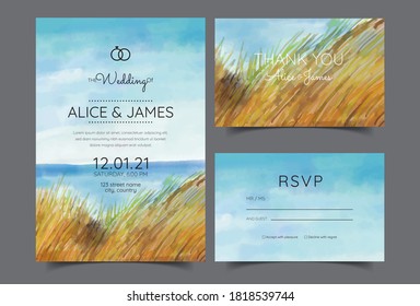 wedding cards, invitation. Save the date sea style design. Romantic beach wedding summer background