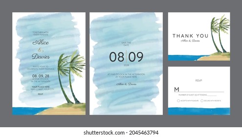 wedding cards, invitation. Save the date sea style design. Romantic beach wedding summer background