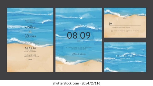 wedding cards, invitation. Save the date sea style design. Romantic beach wedding summer background