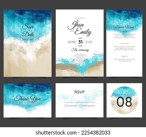 wedding cards, invitation. Save the date sea style design. Romantic beach wedding summer background