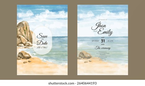 wedding cards, invitation. Save the date sea style design. Romantic beach wedding summer background