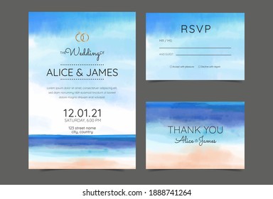 Wedding Cards, Invitation. Sea Style Design. Romantic Beach Wedding Summer Background