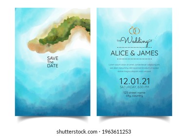 wedding cards, invitations. Save the date ocean and island style designs. Romantic seaside summer wedding background