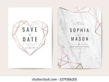 Wedding cards with marble background cover and rose gold texture