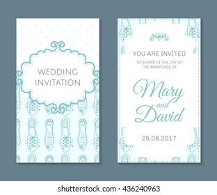 Wedding cards set. Romantic vector posters template. Vintage illustration.