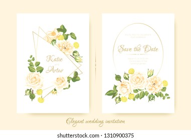 Wedding Cards, Vintage Roses, Floral Bouquet. Romantic Flyer for Wedding Celebration Invite.