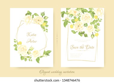 Wedding Cards, Vintage Roses, Floral Bouquet. Elegant Vector Flower in Pastel Colors for Greeting Card Design. Drawing Watercolor Botanical Decoration. Romantic Flyer for Wedding Celebration Invite.