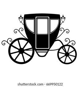 Wedding carriage. Decorative brougham. Coach. Vintage carriage isolated on white background. Also suitable for invitation card. Vector illustration.