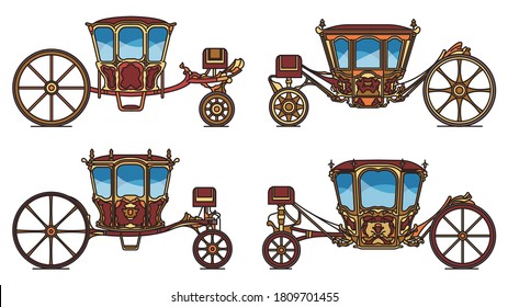 Wedding Carriage Set, Outline Retro Royal Chariot