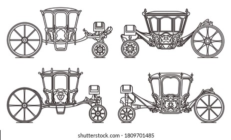 Wedding Carriage Set, Outline Retro Royal Chariot