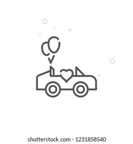 Wedding Carriage Vector Line Icon. Wedding Car, Cabrio Symbol, Pictogram, Sign. Light Abstract Geometric Background. Editable Stroke. Adjust Line Weight. Design with Pixel Perfection.