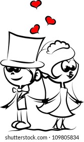 Wedding cartoon bride and groom