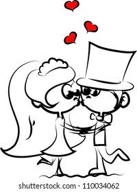 Wedding cartoon bride and groom