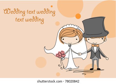 Wedding cartoon bride and groom