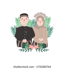 Wedding cartoon bride and groom couple invitation