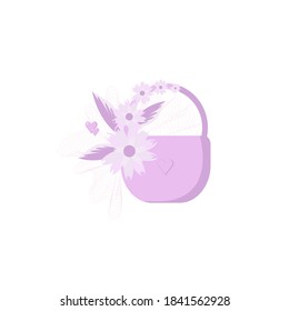 The wedding castle is decorated with flowers and leaves. Lilac color. Isolated element on white background. For decoration of holiday cards or congratulations.

