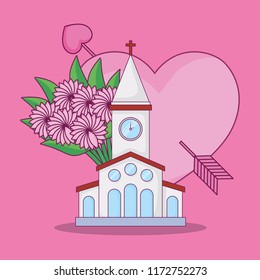 wedding celebration card with church building