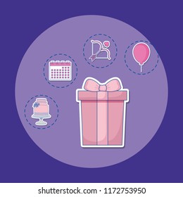 wedding celebration card with set icons