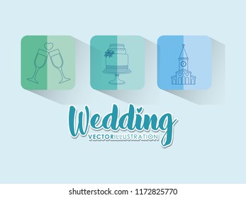 wedding celebration card with set icons