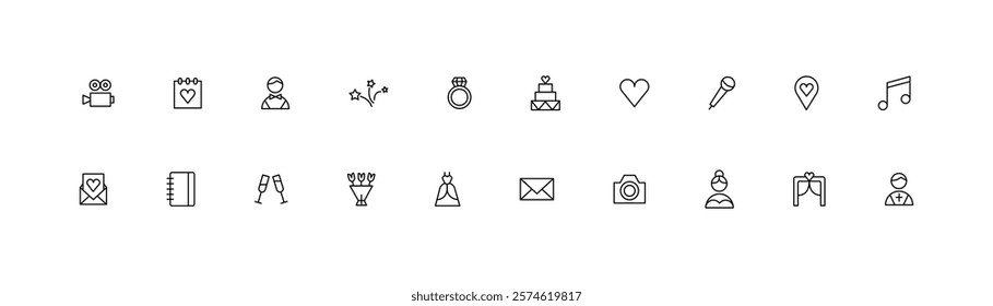 Wedding and Celebration Icon Set in Minimalist Style Vector