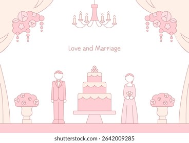 Wedding ceremony background frame illustration. Pink lovely Wedding invitation card design.