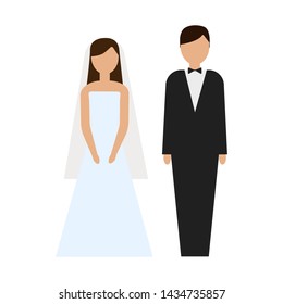 Wedding ceremony. Bride and groom. Couple. Man and women. Cartoon flat vector illustration