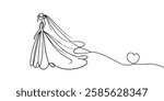 Wedding ceremony.One continuous line. Beautiful slender bride in a wedding dress. One continuous drawing line logo isolated minimal illustration.