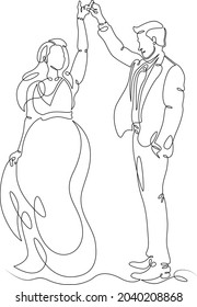 Wedding ceremony.One continuous line.
Loving couple of newlyweds at the wedding.
One continuous drawing line logo isolated minimal illustration.