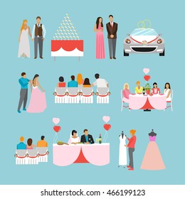 Wedding ceremony design vector isolated icons. Wedding party objects.