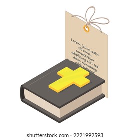 Wedding ceremony icon isometric vector. Bible with picture of cross on hardcover. Church blessing of marriage