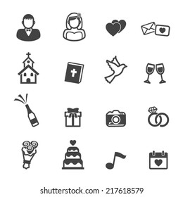 wedding ceremony icons, mono vector symbols