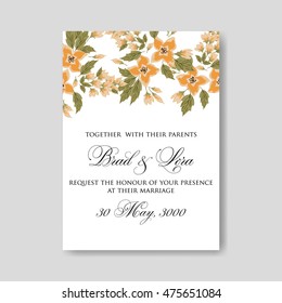 Wedding ceremony invitation card tropical floral background. Greeting postcard in grunge retro vector Elegance pattern with flower rose illustration vintage chrysanthemum Valentine day card Luau Aloha
