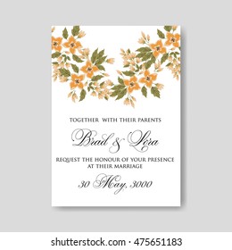 Wedding ceremony invitation card tropical floral background. Greeting postcard in grunge retro vector Elegance pattern with flower rose illustration vintage chrysanthemum Valentine day card Luau Aloha