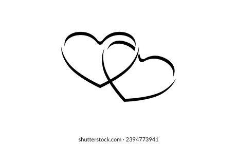 wedding ceremony logo, two hearts, black isolated silhouette